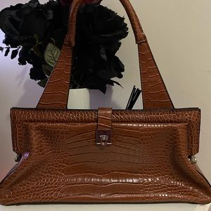 Vintage Brown Patent Leather Croc Handbag